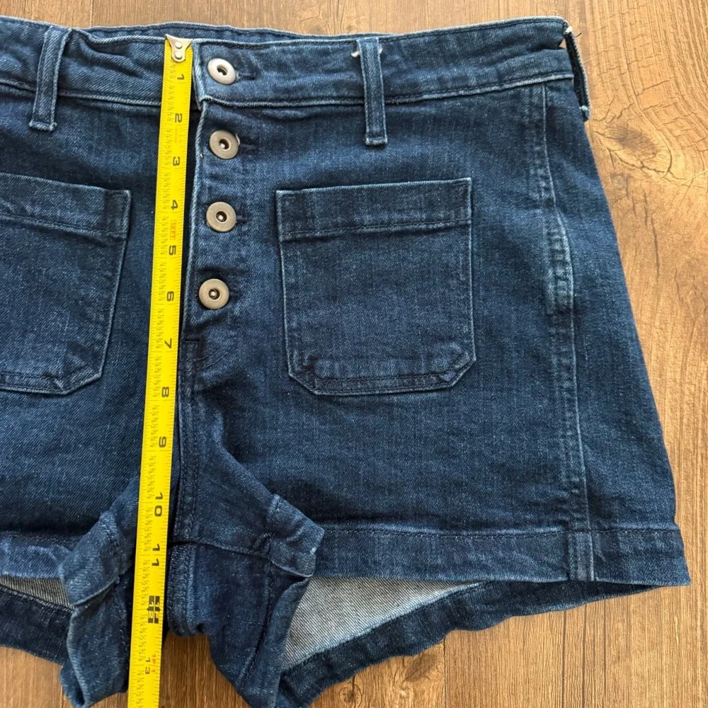 Old Navy Denim Shorts Womens 10 Dark Blue High Rise Button Fly Patch Pocket